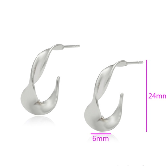 Wavy Hoop Earrings Platinum Plated Chunky Hoop Earrings - Picture 2 of 11